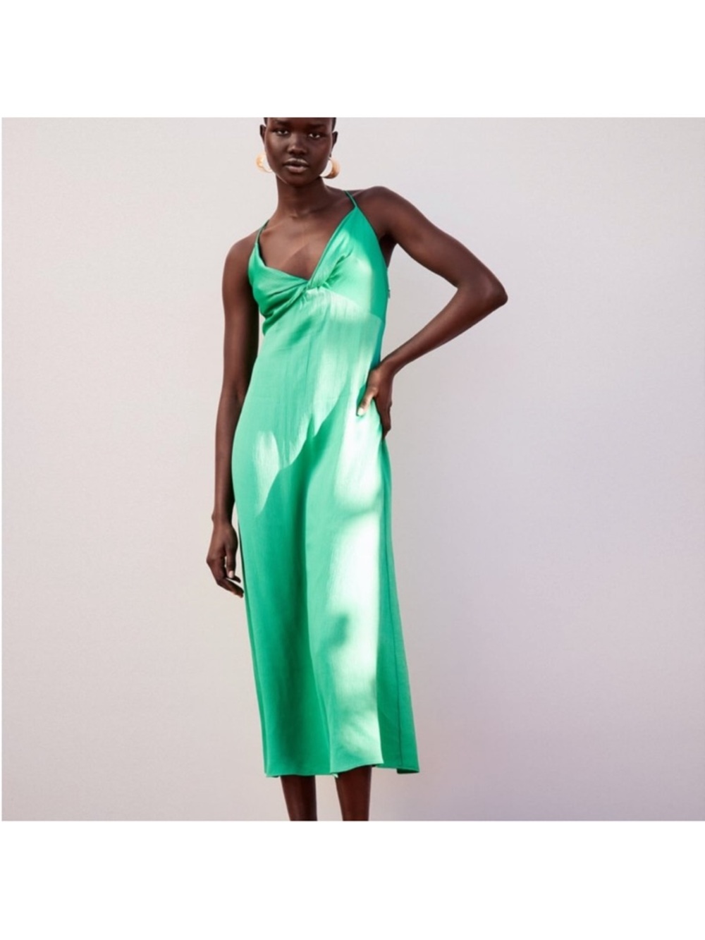 Zara Knotted Twist Slip Dress in green